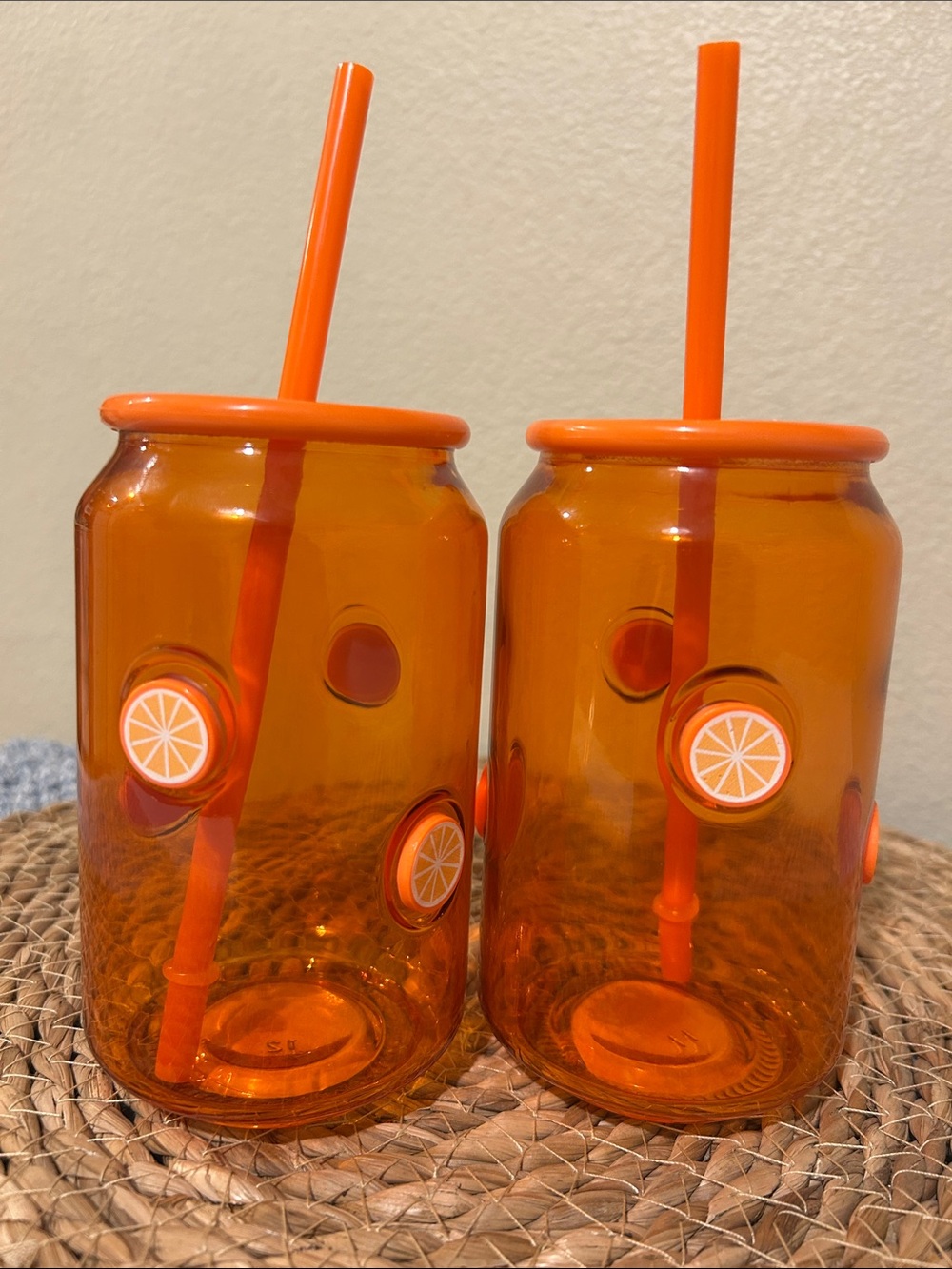Viral Orange Glass Tumblers Lid Straw Set of 2 Cute Dollar Tree Tik Tok